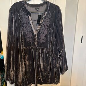 Torrid 5 Elegant Gray Velvet Women's Top Boho Peasant pullover tunic